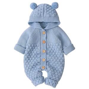 IDOPIP Newborn Baby Knitted Sweater Romper Jumpsuit Unisex Baby Snowsuit 12-18m